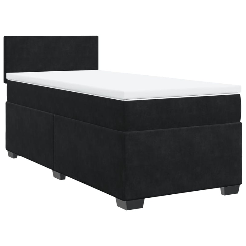 Box Spring Bed with Mattress Black King Single Velvet Payday Deals