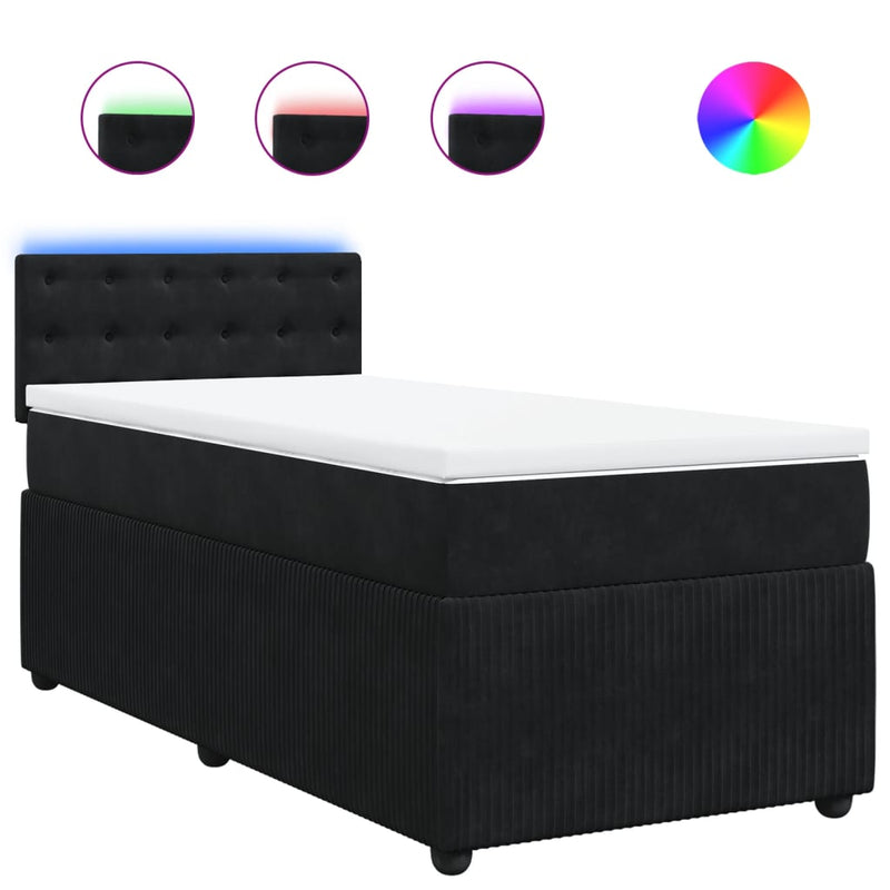 Box Spring Bed with Mattress Black King Single Velvet Payday Deals