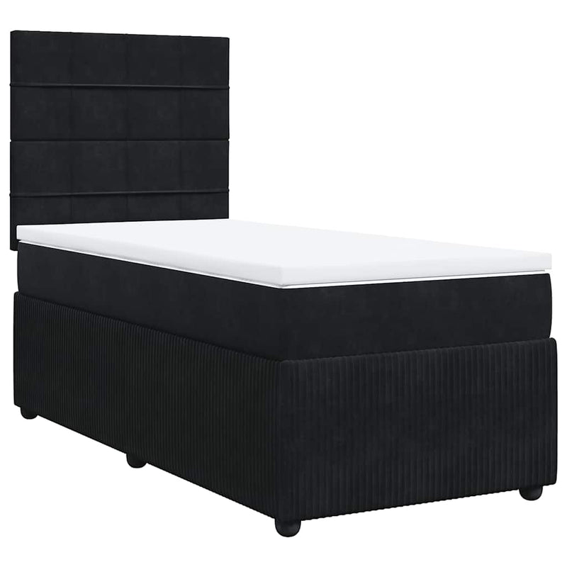 Box Spring Bed with Mattress Black King Single Velvet Payday Deals