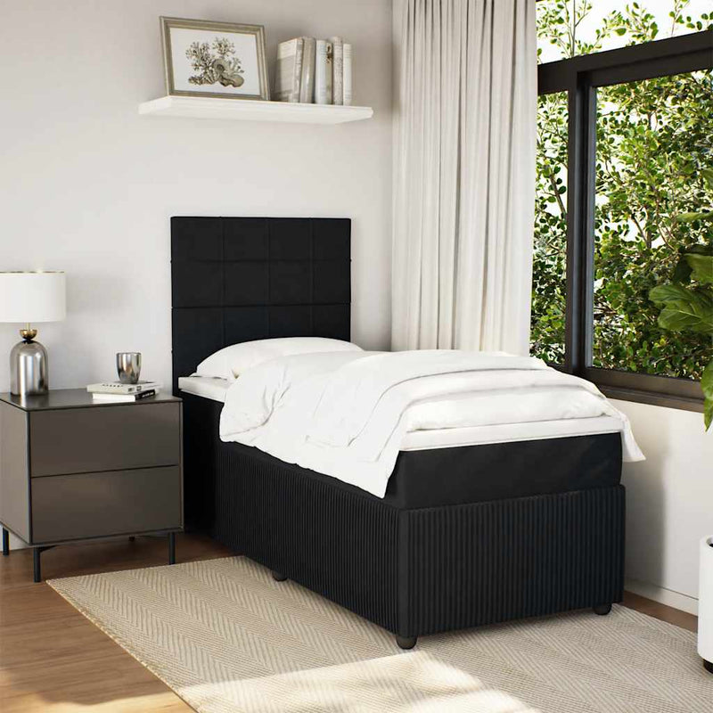Box Spring Bed with Mattress Black King Single Velvet Payday Deals