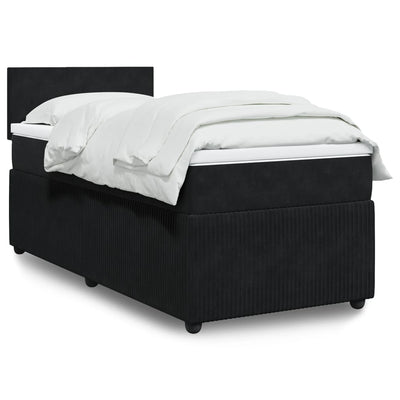 Box Spring Bed with Mattress Black King Single Velvet