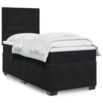 Box Spring Bed with Mattress Black King Single Velvet