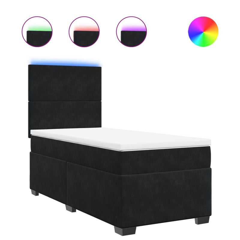 Box Spring Bed with Mattress Black King Single Velvet Payday Deals