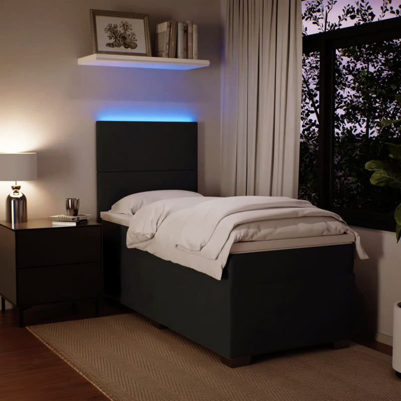 Box Spring Bed with Mattress Black King Single Velvet Payday Deals