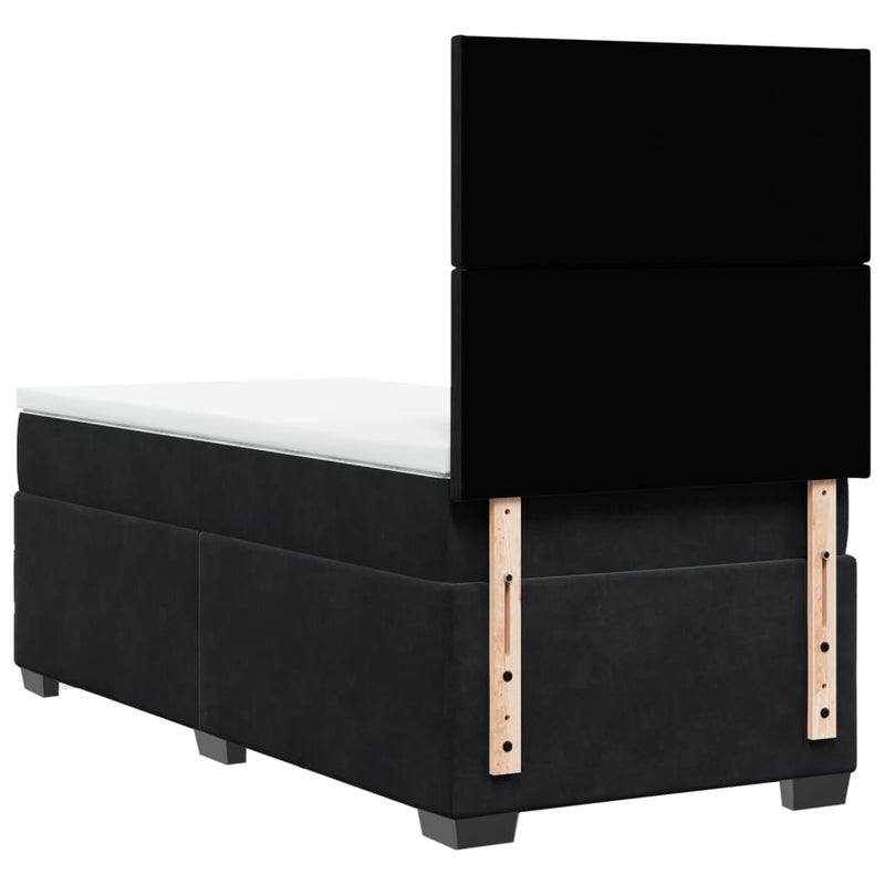 Box Spring Bed with Mattress Black King Single Velvet Payday Deals