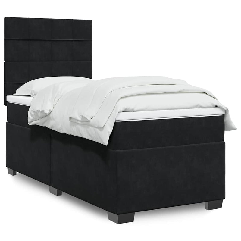 Box Spring Bed with Mattress Black King Single Velvet Payday Deals