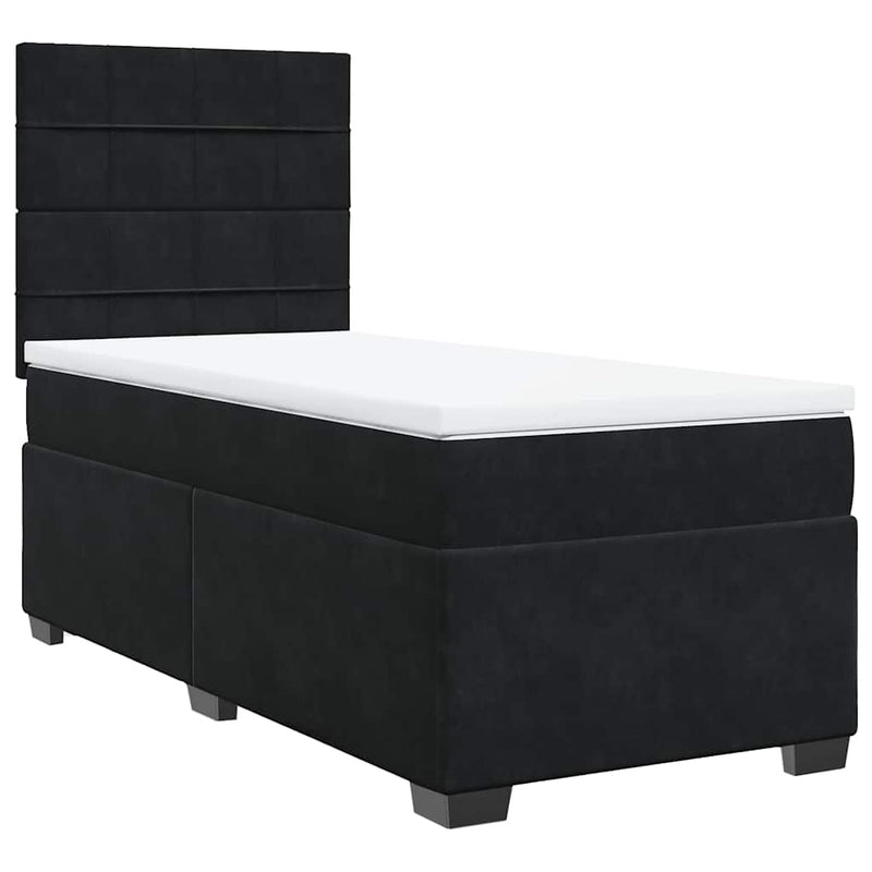 Box Spring Bed with Mattress Black King Single Velvet Payday Deals