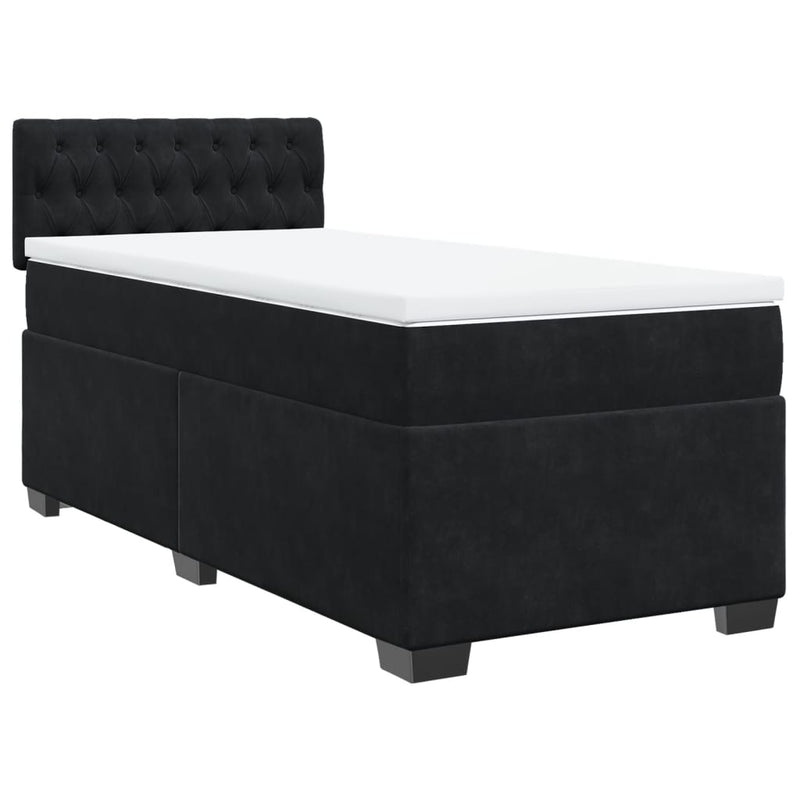 Box Spring Bed with Mattress Black King Single Velvet Payday Deals