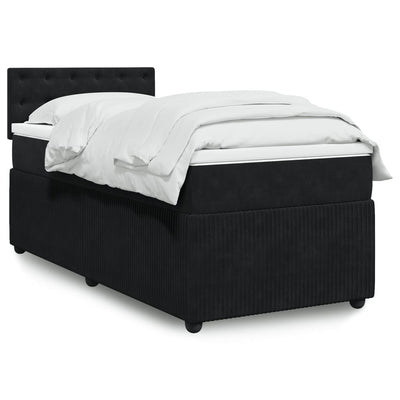 Box Spring Bed with Mattress Black King Single Velvet