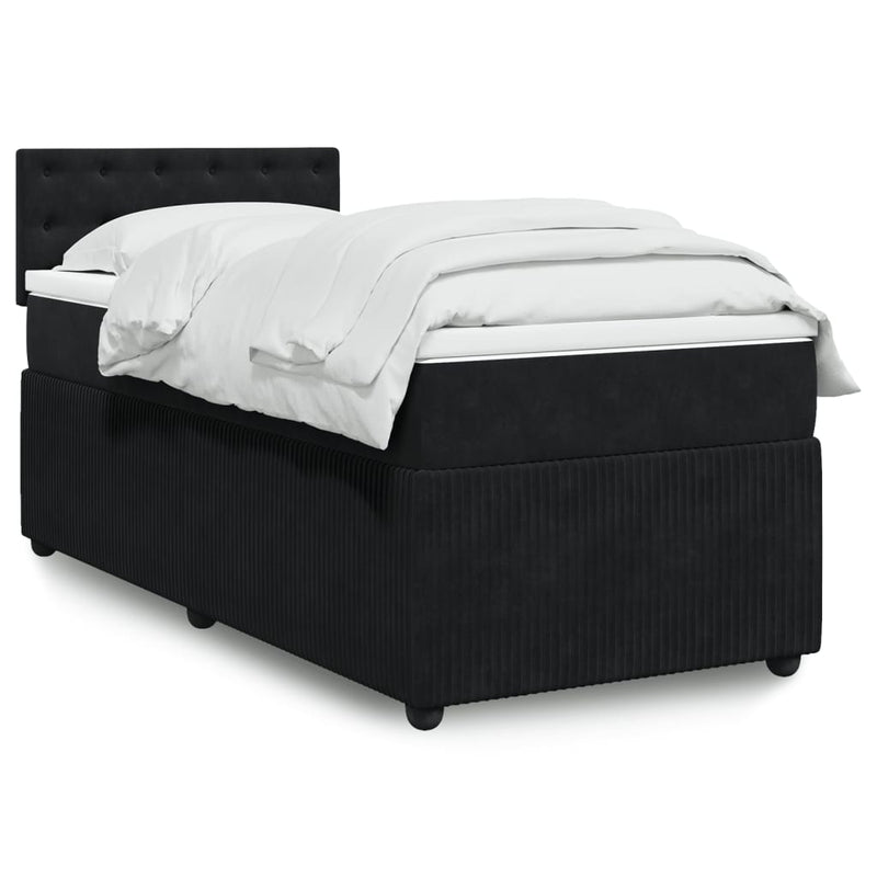 Box Spring Bed with Mattress Black King Single Velvet Payday Deals