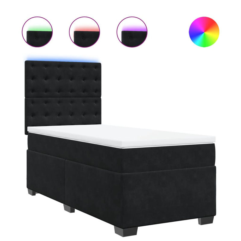 Box Spring Bed with Mattress Black King Single Velvet Payday Deals