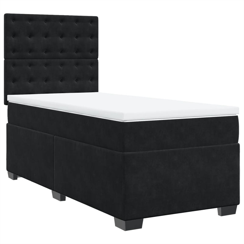 Box Spring Bed with Mattress Black King Single Velvet Payday Deals