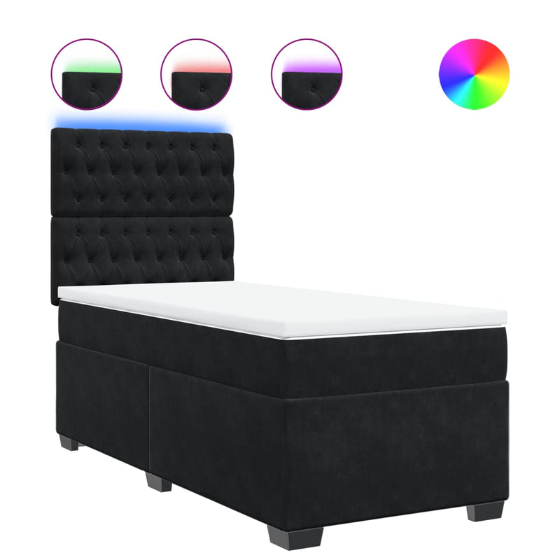 Box Spring Bed with Mattress Black King Single Velvet Payday Deals