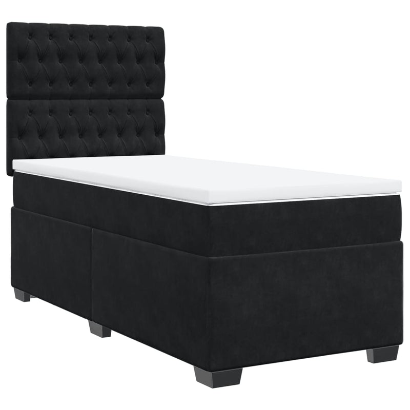 Box Spring Bed with Mattress Black King Single Velvet Payday Deals