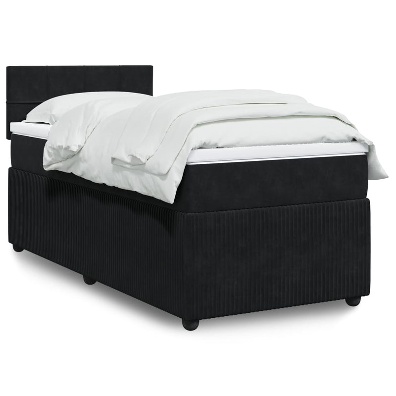 Box Spring Bed with Mattress Black King Single Velvet Payday Deals