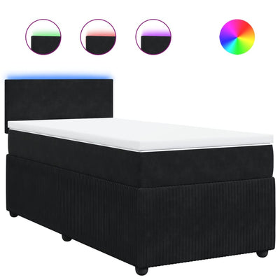 Box Spring Bed with Mattress Black King Single Velvet Payday Deals