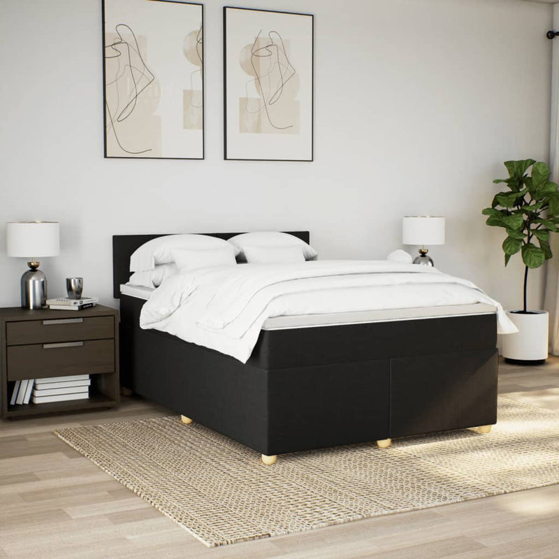 Box Spring Bed with Mattress Black Queen Fabric Payday Deals