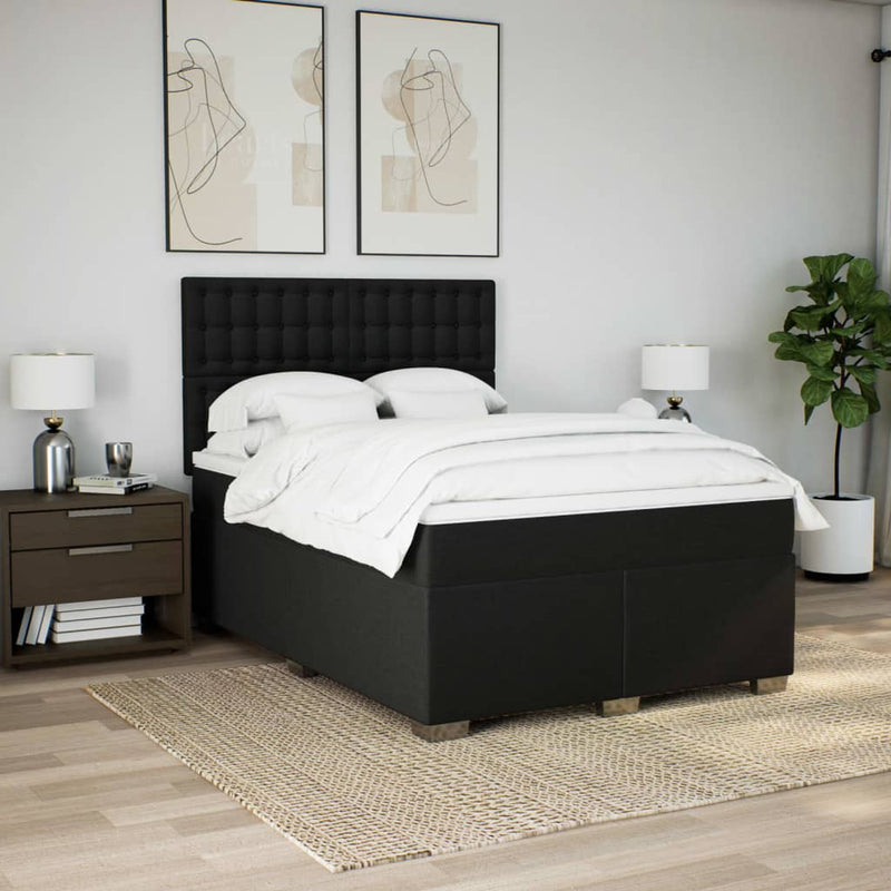 Box Spring Bed with Mattress Black Queen Fabric Payday Deals