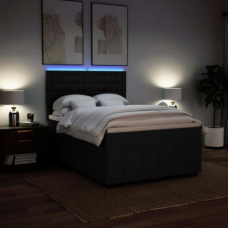 Box Spring Bed with Mattress Black Queen Fabric Payday Deals