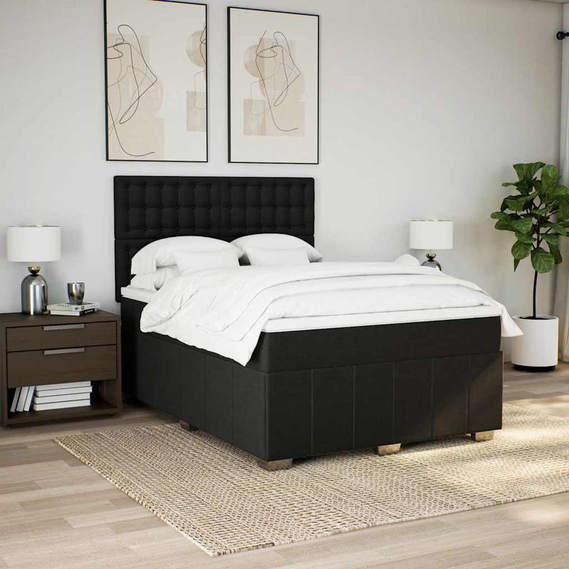 Box Spring Bed with Mattress Black Queen Fabric Payday Deals
