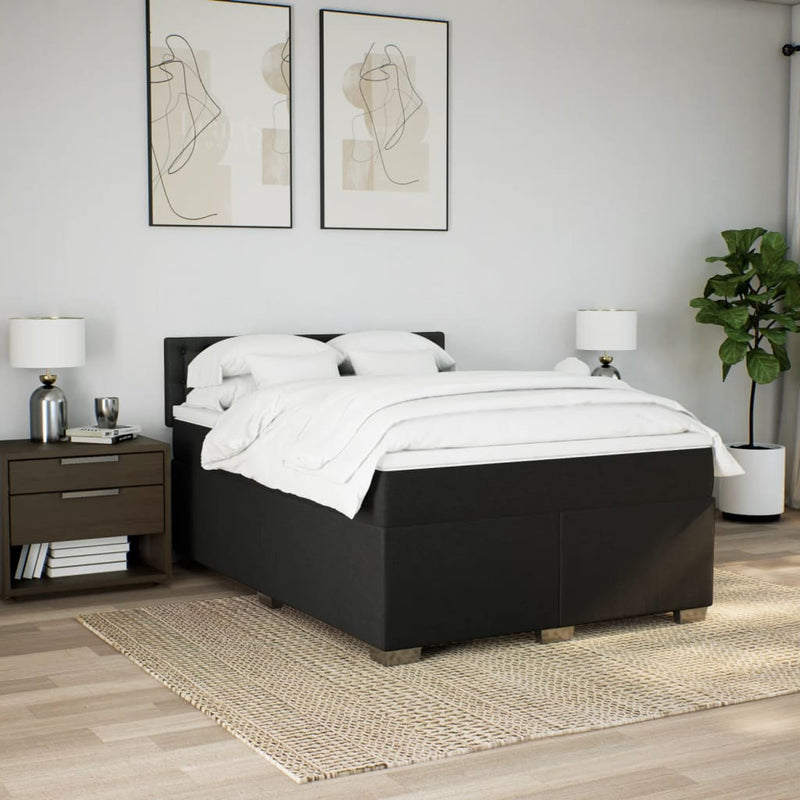Box Spring Bed with Mattress Black Queen Fabric Payday Deals