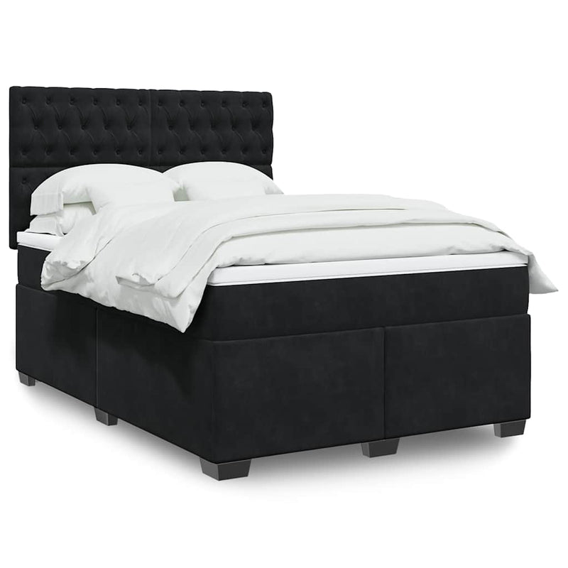 Box Spring Bed with Mattress Black Queen Velvet Payday Deals