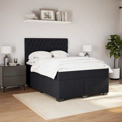 Box Spring Bed with Mattress Black Queen Velvet Payday Deals