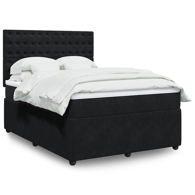 Box Spring Bed with Mattress Black Queen Velvet Payday Deals