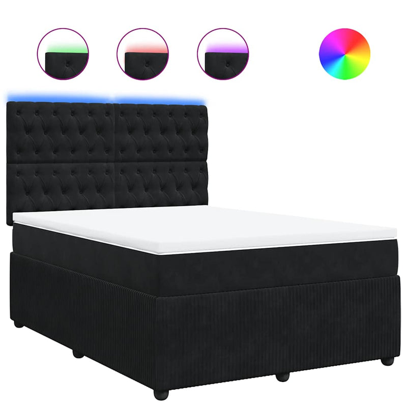 Box Spring Bed with Mattress Black Queen Velvet Payday Deals