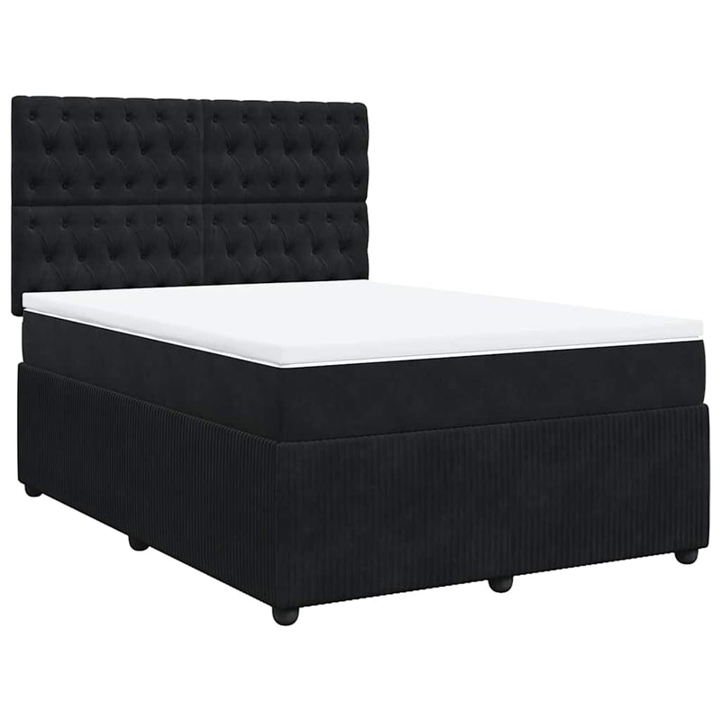 Box Spring Bed with Mattress Black Queen Velvet Payday Deals