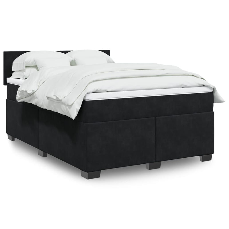 Box Spring Bed with Mattress Black Queen Velvet Payday Deals