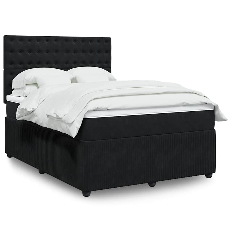 Box Spring Bed with Mattress Black Queen Velvet Payday Deals