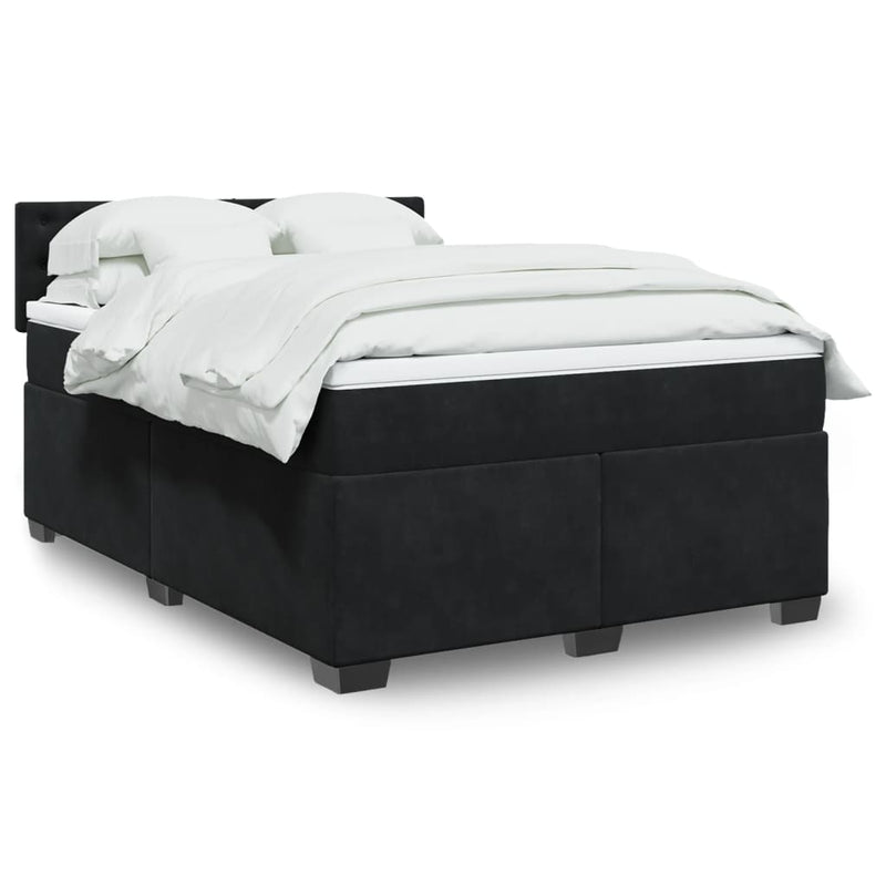Box Spring Bed with Mattress Black Queen Velvet Payday Deals