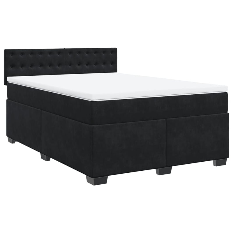 Box Spring Bed with Mattress Black Queen Velvet Payday Deals