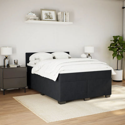 Box Spring Bed with Mattress Black Queen Velvet Payday Deals