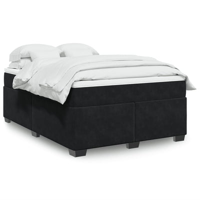 Box Spring Bed with Mattress Black Queen Velvet Payday Deals