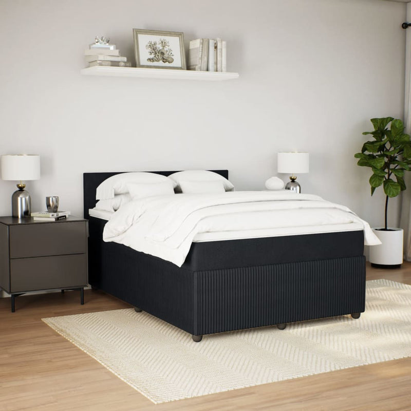 Box Spring Bed with Mattress Black Queen Velvet Payday Deals