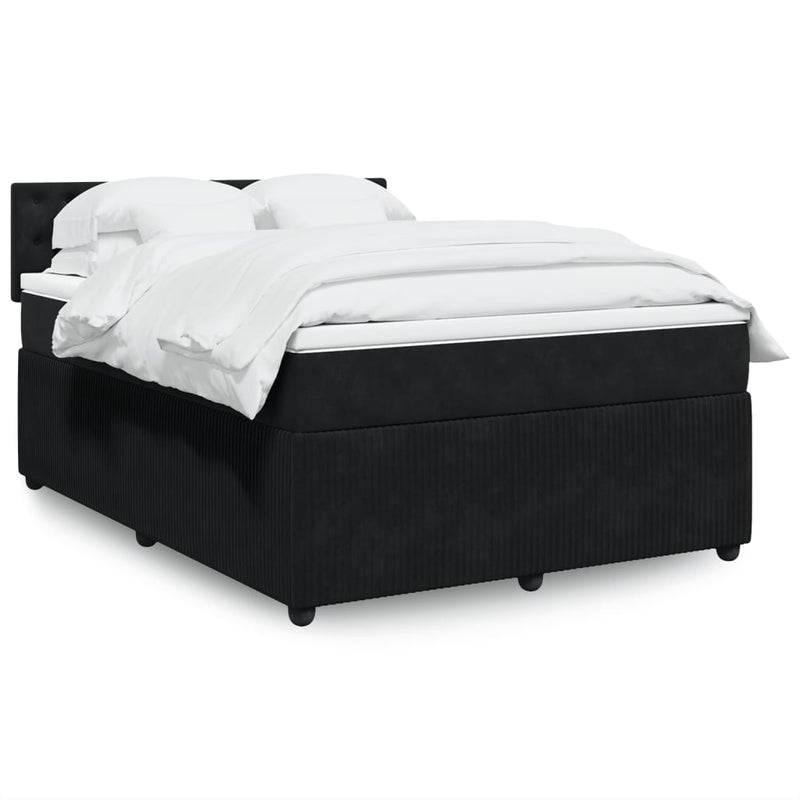 Box Spring Bed with Mattress Black Queen Velvet Payday Deals