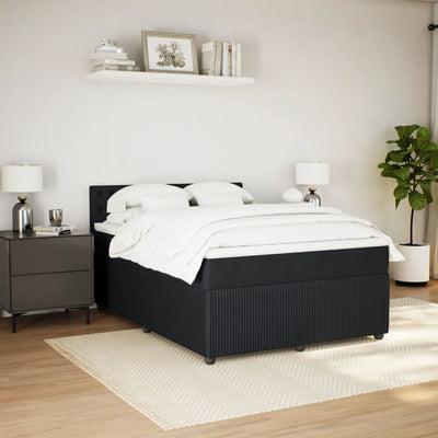 Box Spring Bed with Mattress Black Queen Velvet Payday Deals