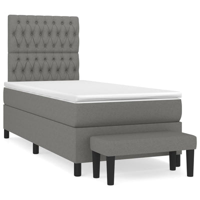 Box Spring Bed with Mattress Dark Grey 106x203 cm King Single Size Fabric Payday Deals
