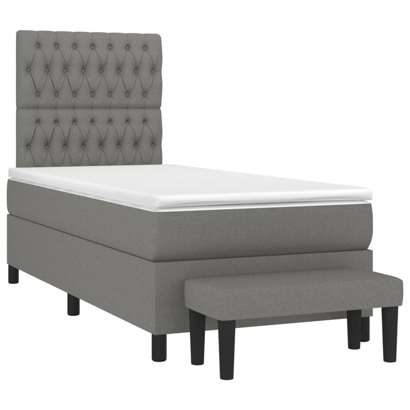 Box Spring Bed with Mattress Dark Grey 106x203 cm King Single Size Fabric Payday Deals