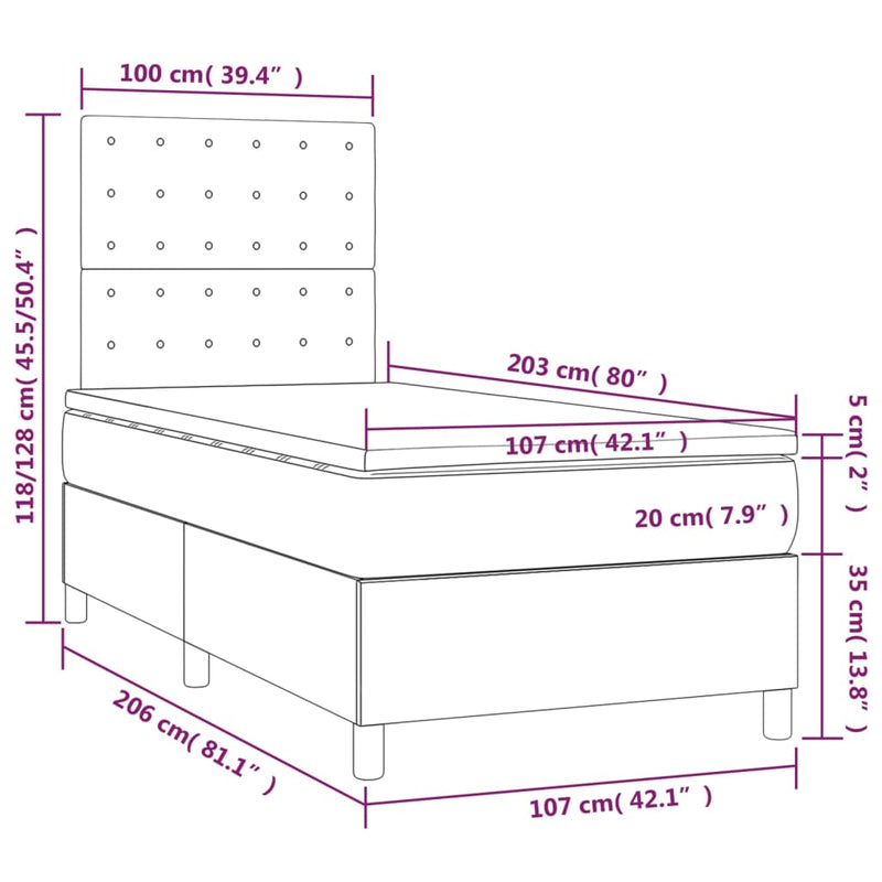 Box Spring Bed with Mattress Dark Grey 106x203 cm King Single Size Fabric Payday Deals