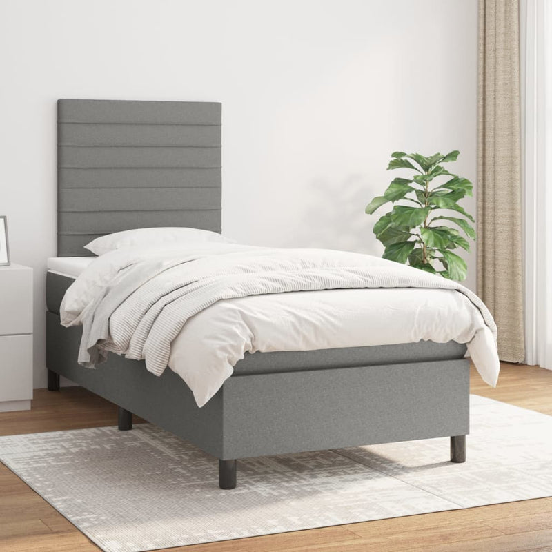 Box Spring Bed with Mattress Dark Grey 106x203 cm King Single Size Fabric Payday Deals