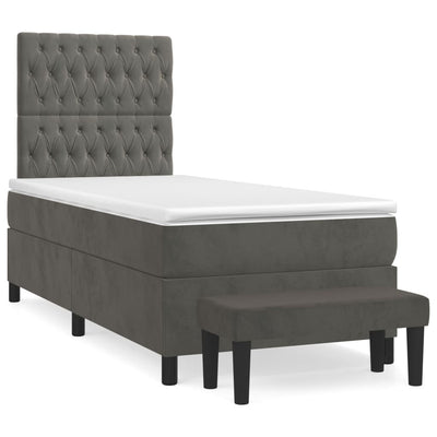 Box Spring Bed with Mattress Dark Grey 106x203 cm King Single Size Velvet Payday Deals