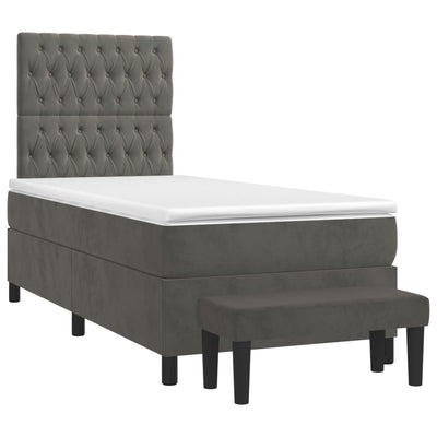 Box Spring Bed with Mattress Dark Grey 106x203 cm King Single Size Velvet Payday Deals