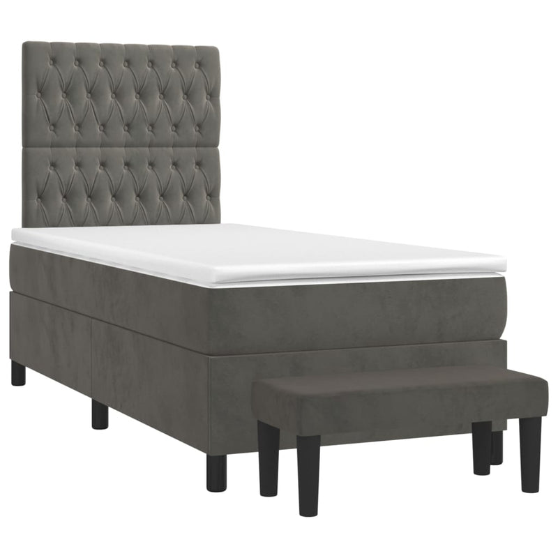 Box Spring Bed with Mattress Dark Grey 106x203 cm King Single Size Velvet Payday Deals