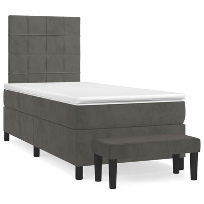 Box Spring Bed with Mattress Dark Grey 106x203 cm King Single Size Velvet Payday Deals