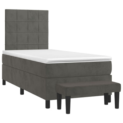 Box Spring Bed with Mattress Dark Grey 106x203 cm King Single Size Velvet Payday Deals