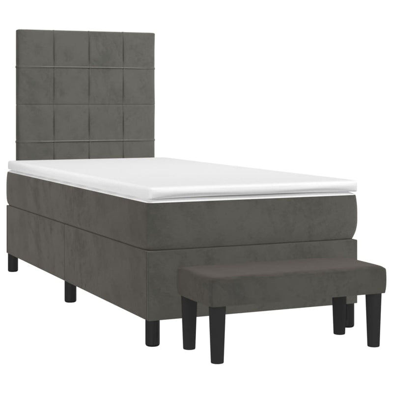 Box Spring Bed with Mattress Dark Grey 106x203 cm King Single Size Velvet Payday Deals