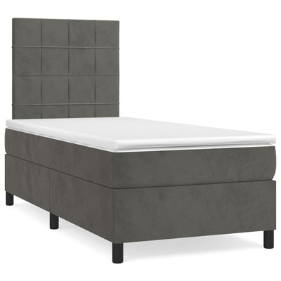 Box Spring Bed with Mattress Dark Grey 106x203 cm King Single Size Velvet Payday Deals